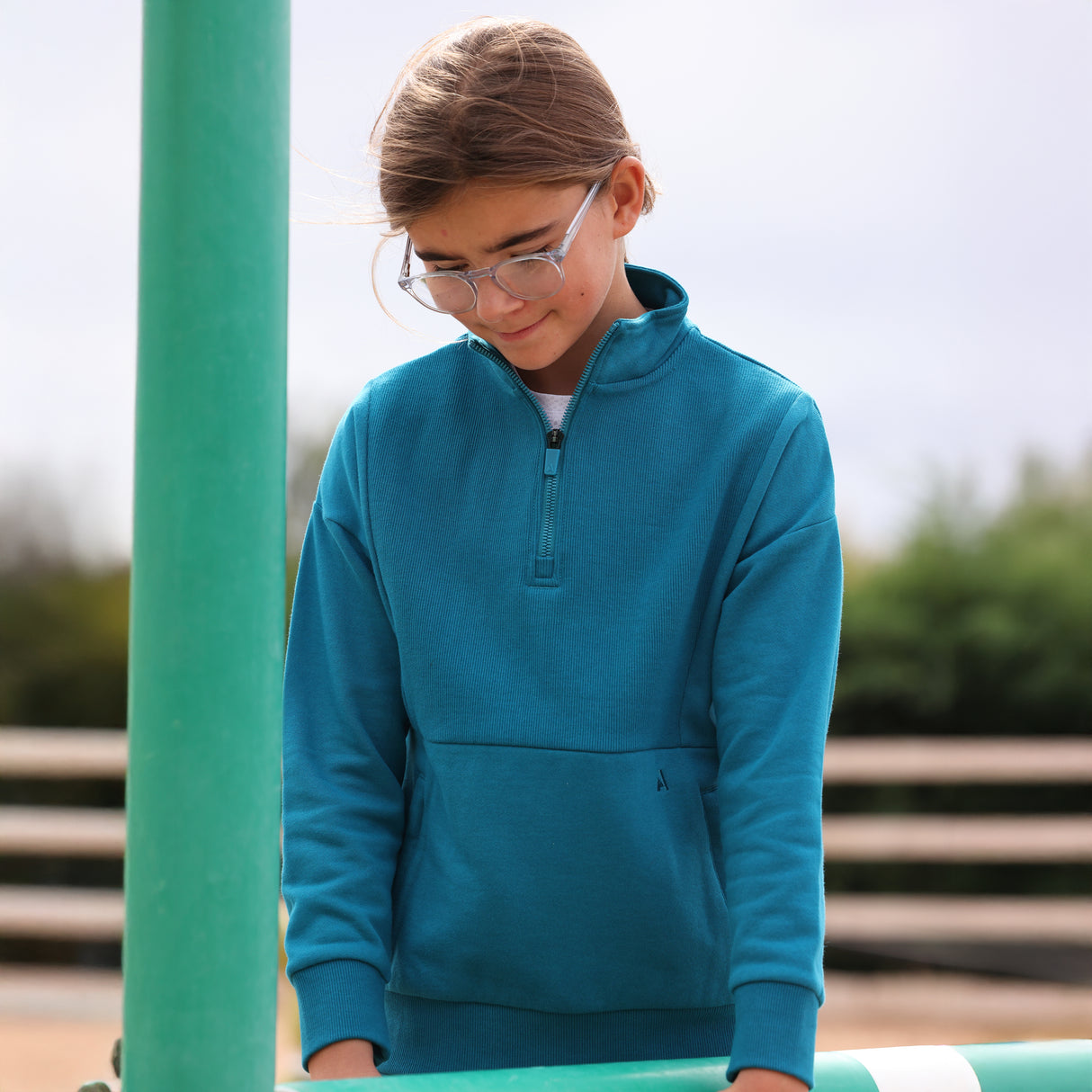 Shires Aubrion React Quarter Zip Sweater - Young Rider #colour_kingfisher