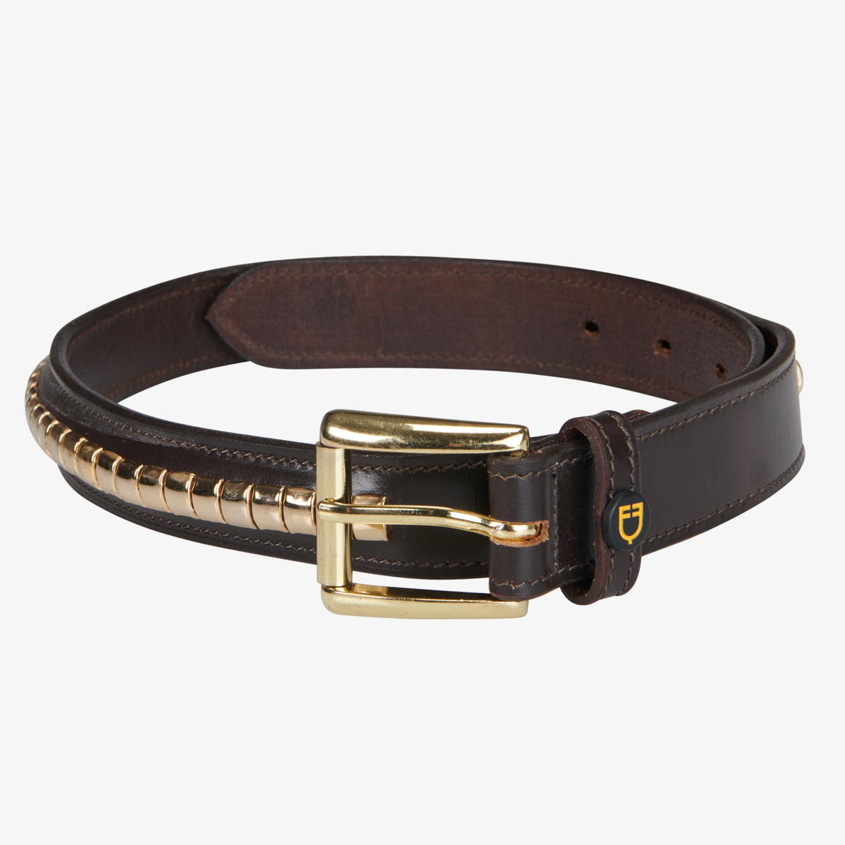 Equestro Leather Belt With Silver Clincher #colour_brown-gold
