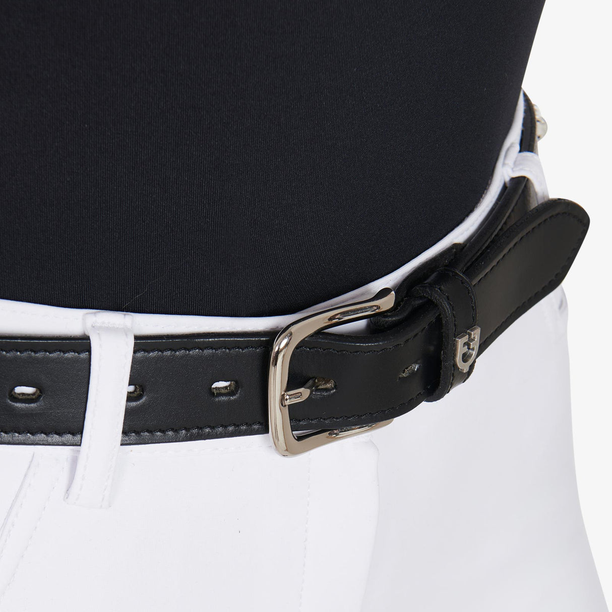 Equestro Leather Belt With Silver Clincher #colour_black-silver