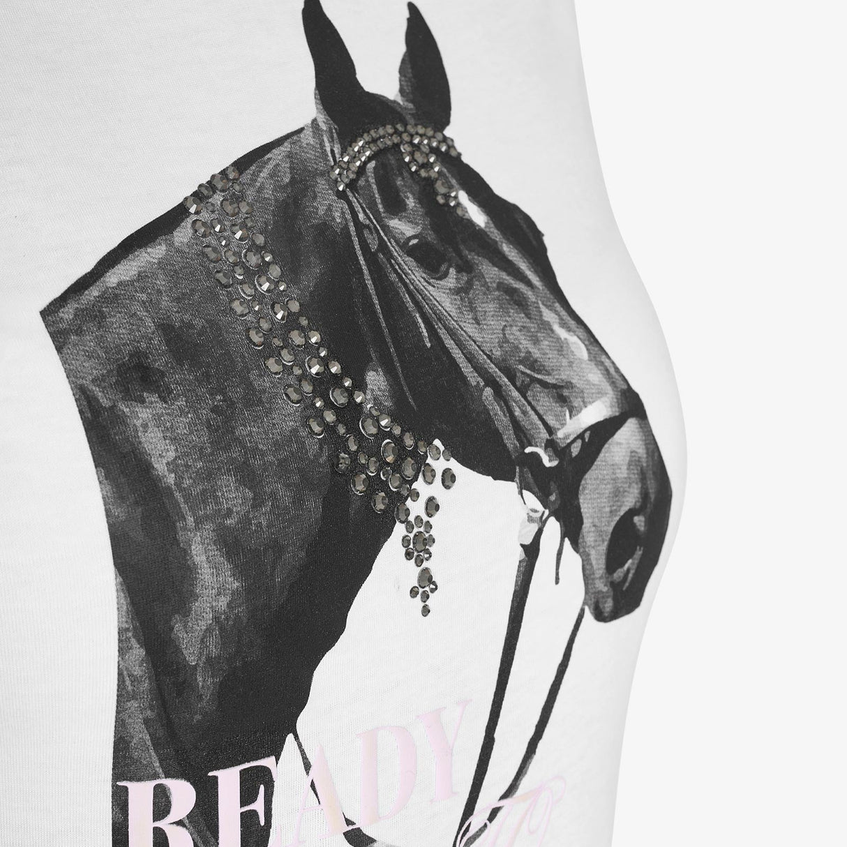 Equestro Women's Slim Fit Cotton T-Shirt Ready To Jump Print With Rhinestones #colour_white