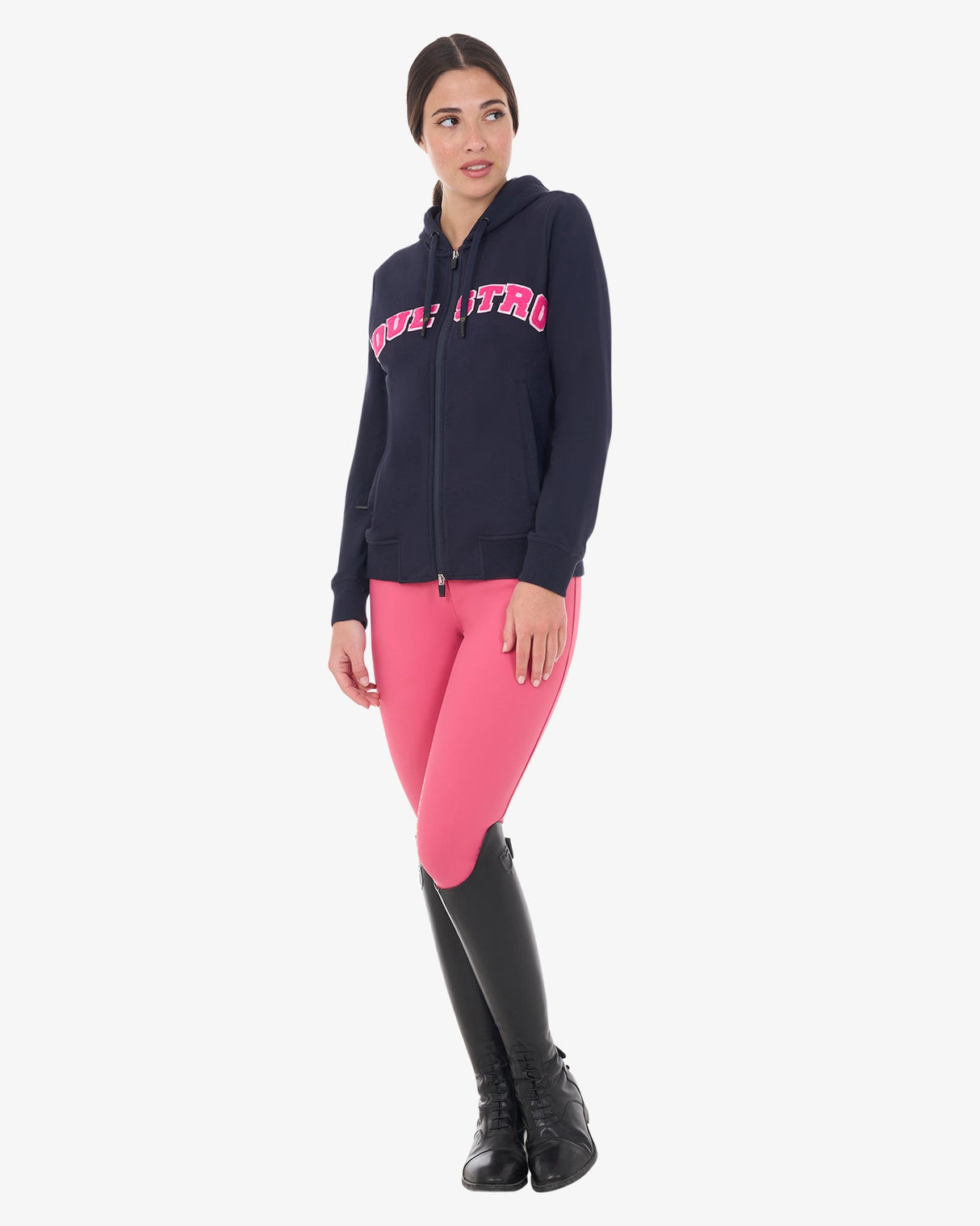 Equestro Women's Hoodie With Zip And Sponge Lettering #colour_blue-fucsia