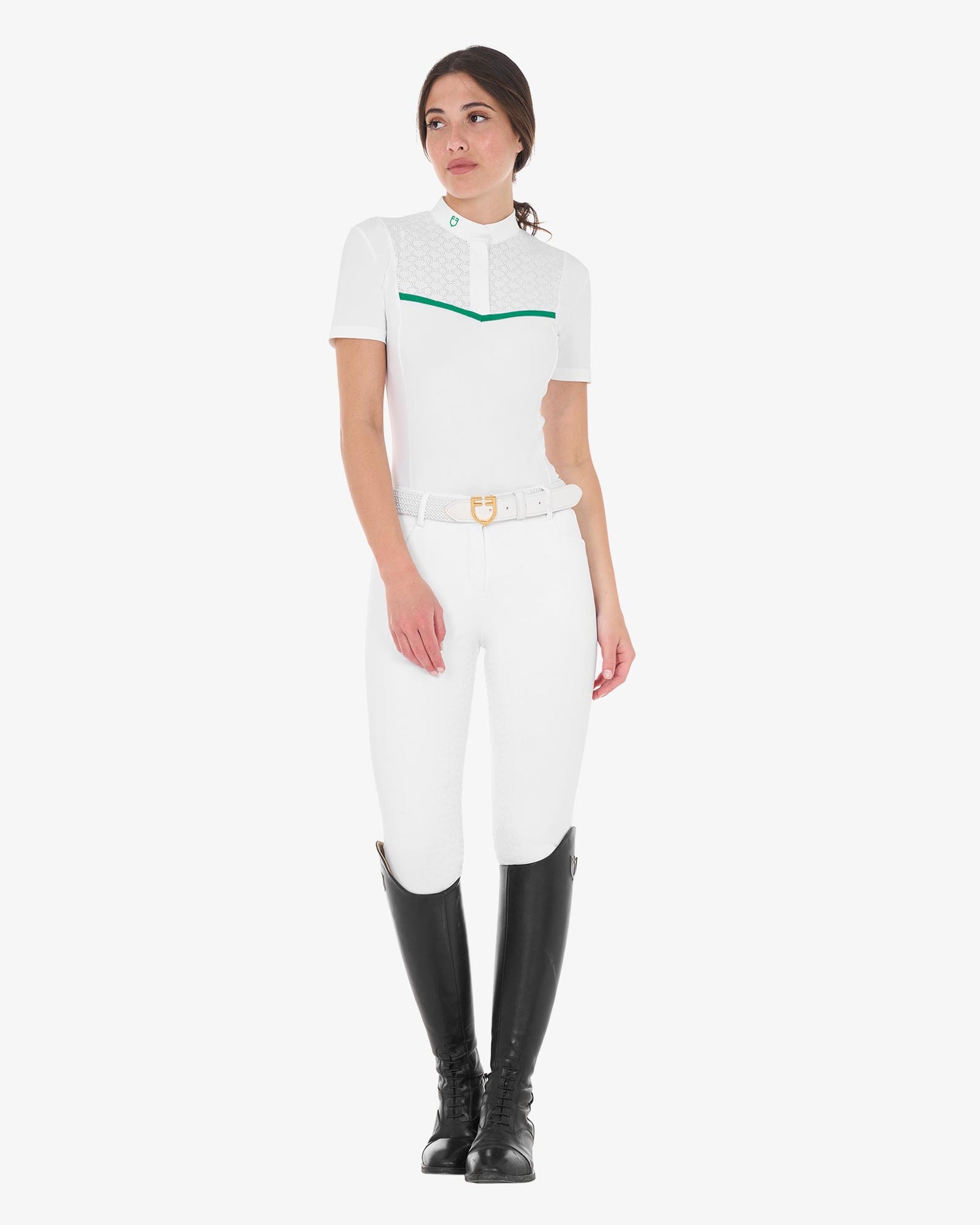 Equestro Women's Slim Fit Competition Polo Shirt With Chest Perforated Inserts