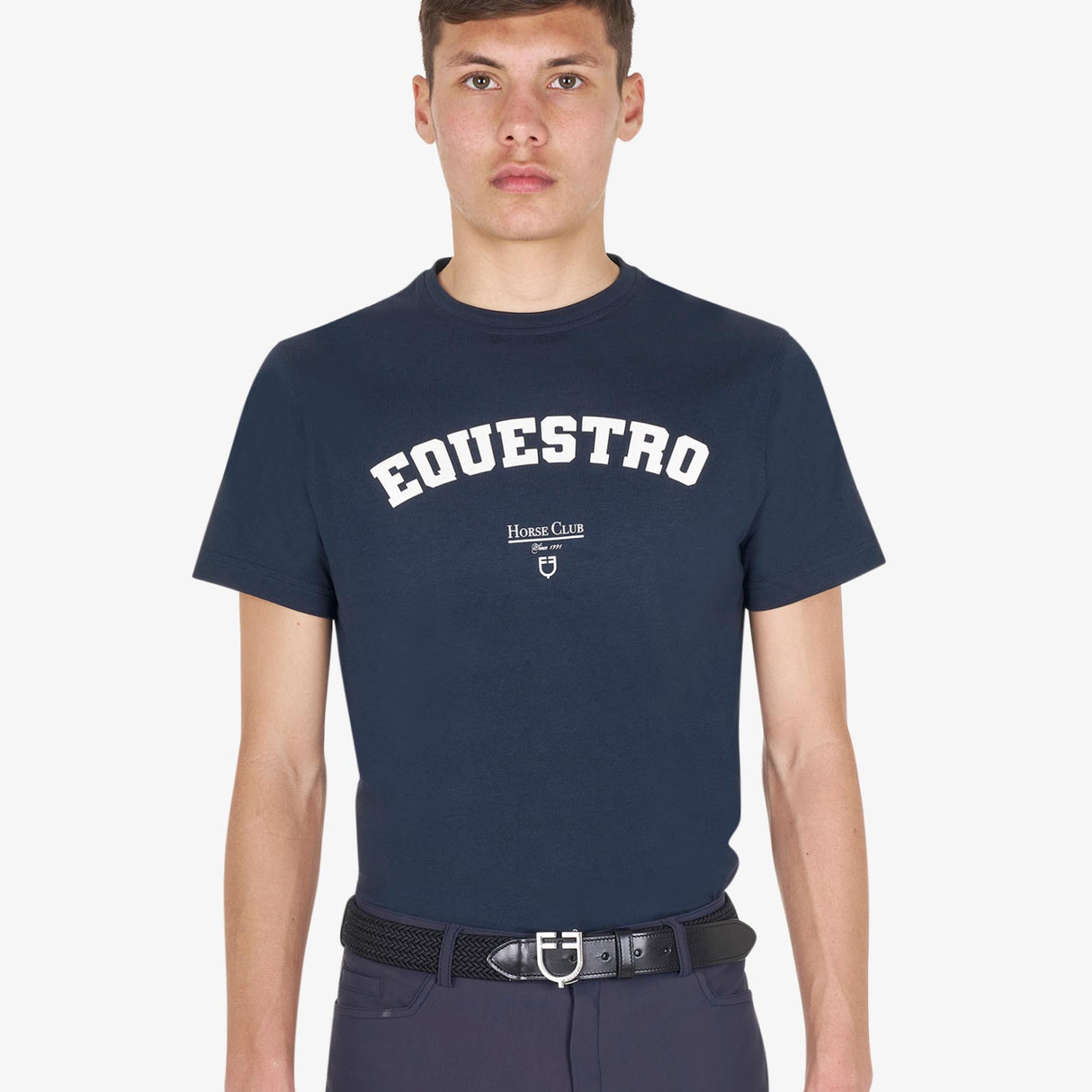 Equestro Men's Horse Club Cotton T-Shirt #colour_blue