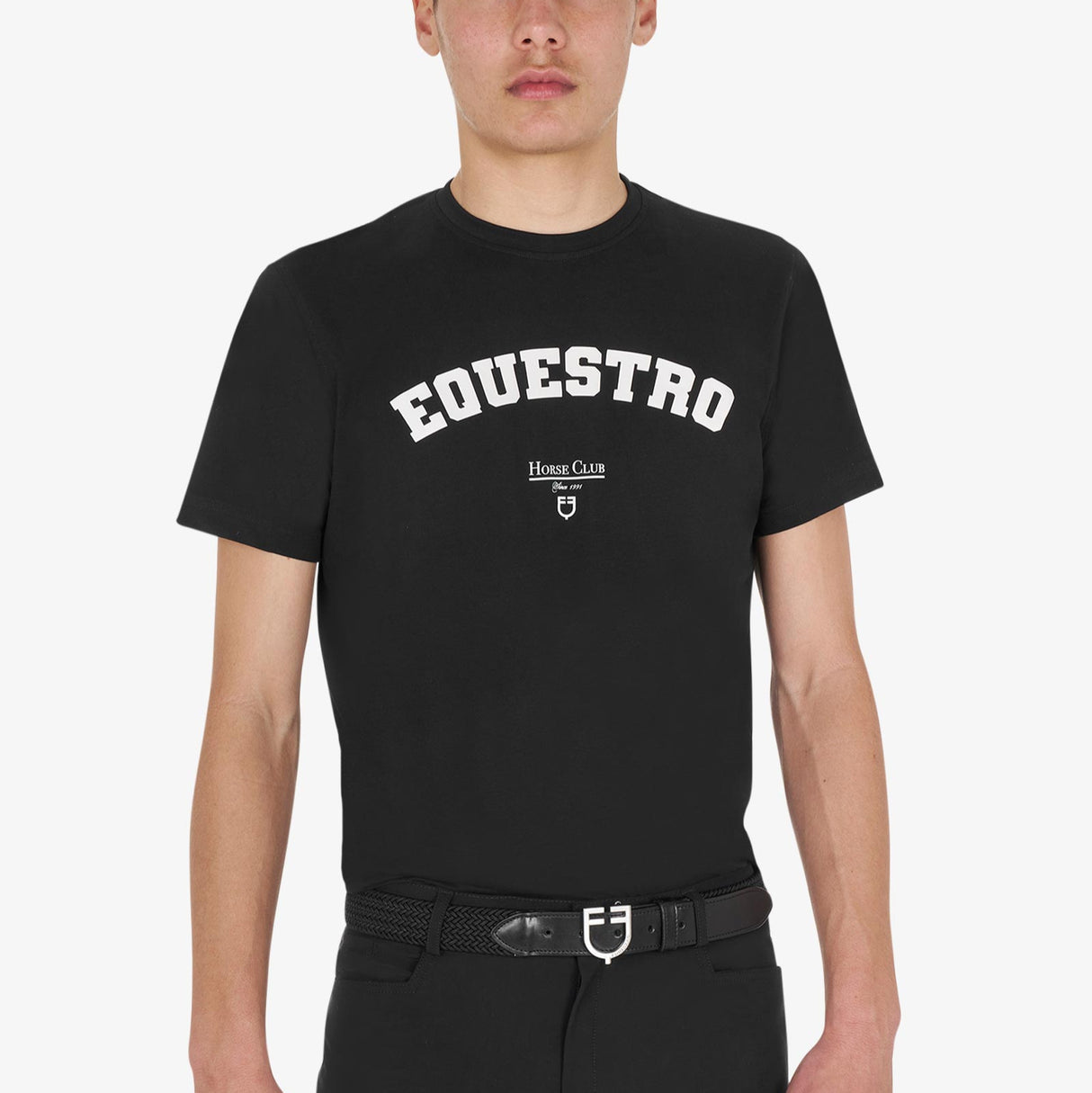 Equestro Men's Horse Club Cotton T-Shirt #colour_black