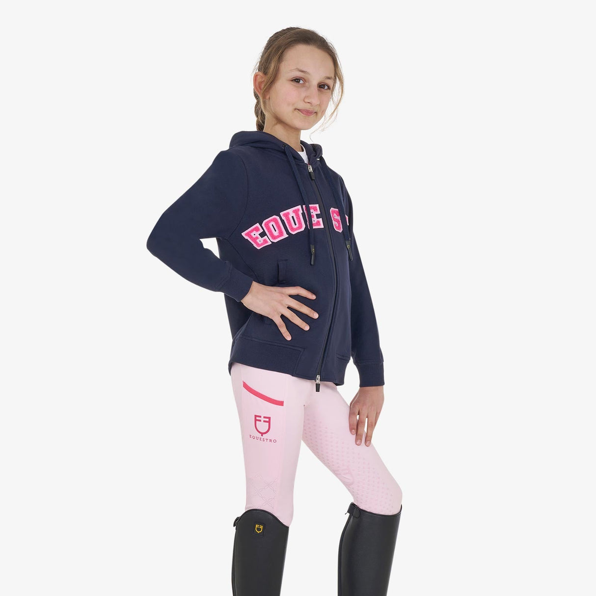 Equestro Kids' Hoodie With Zip And Sponge Lettering #colour_blue-fuscia