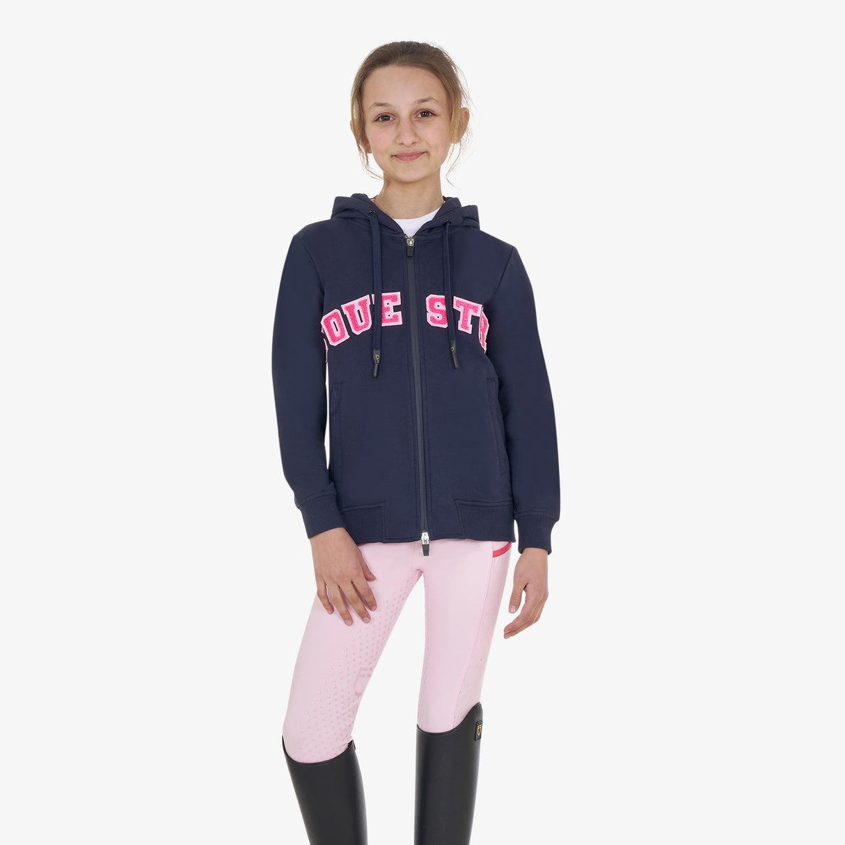 Equestro Kids' Hoodie With Zip And Sponge Lettering #colour_blue-fuscia