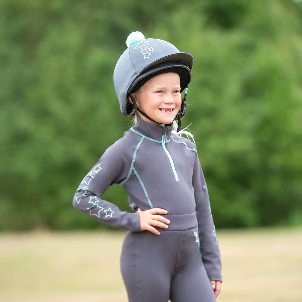 Hy Equestrian Stella Children's Base Layer #colour_charcoal-mint