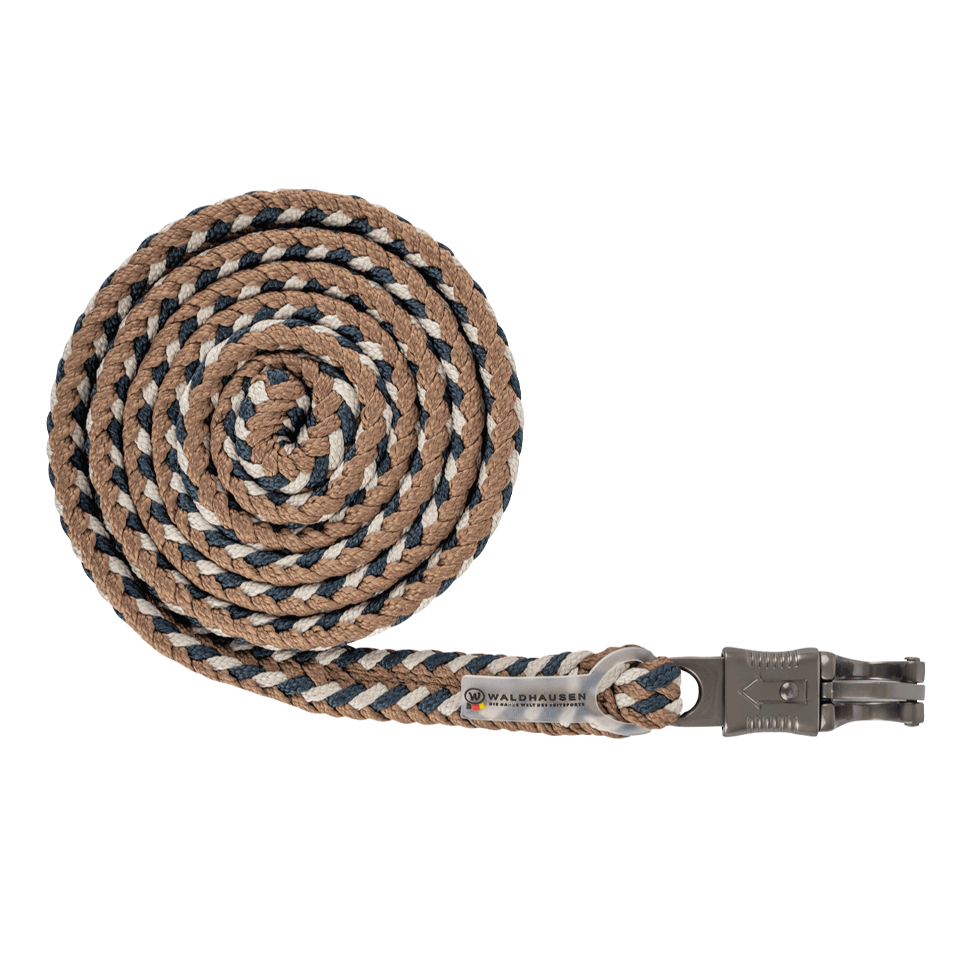 Waldhausen Panic Hook Lead Rope Plus with dark hardware #colour_night-blue-beige-cappuccino