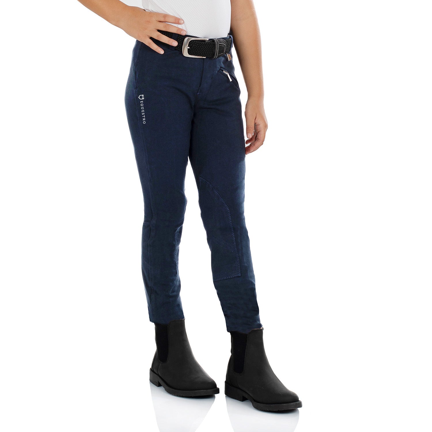Equestro Leilani Model Junior Jodhpur Breeches In Stretch Material #colour_blue