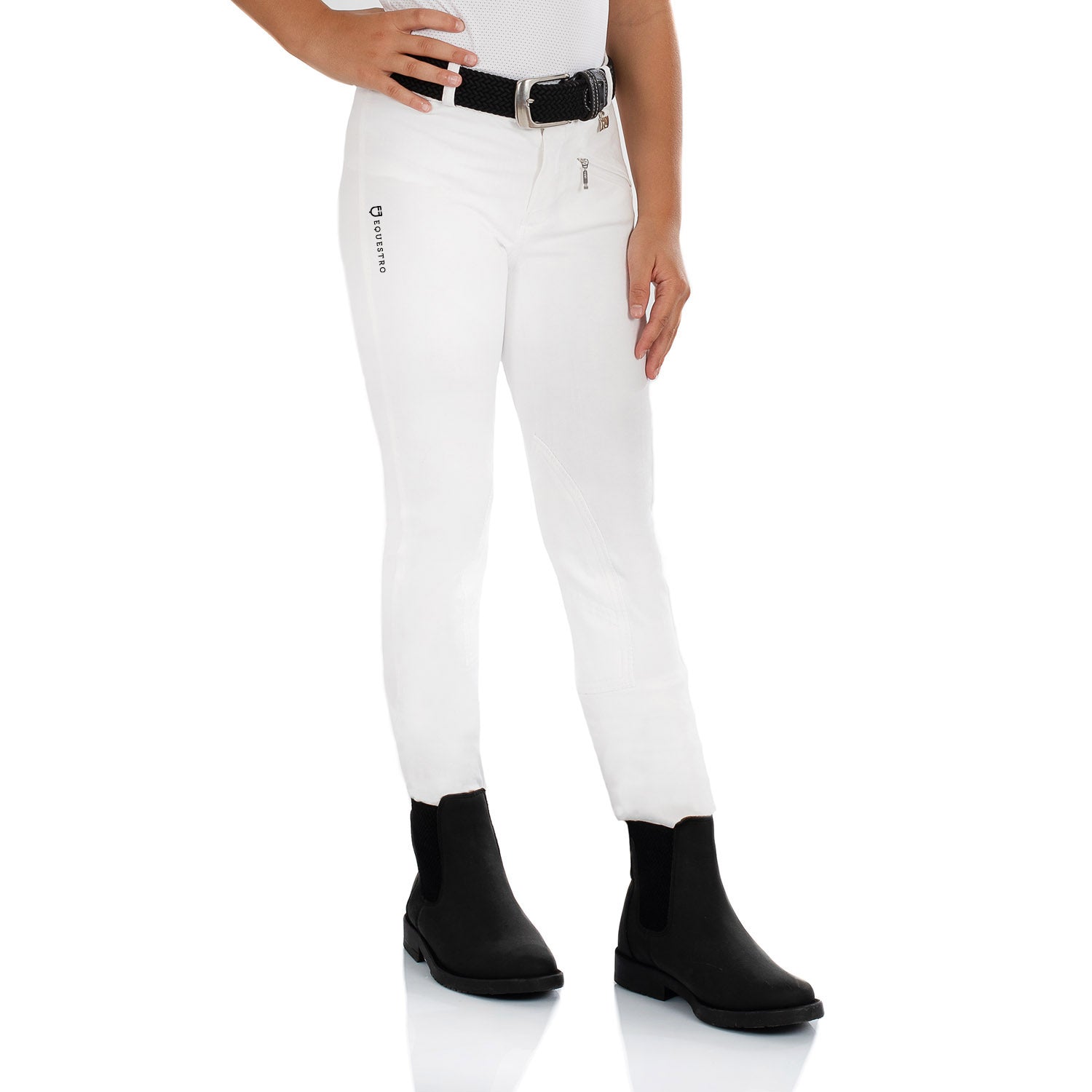 Equestro Leilani Model Junior Jodhpur Breeches In Stretch Material #colour_white