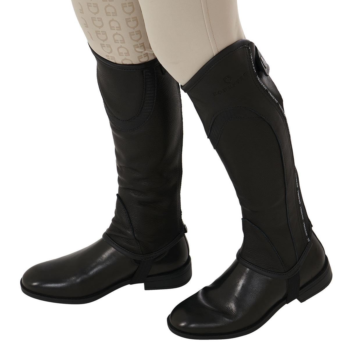 Equestro Kids' Soft Leather Gaiters With Elastic Band #colour_black