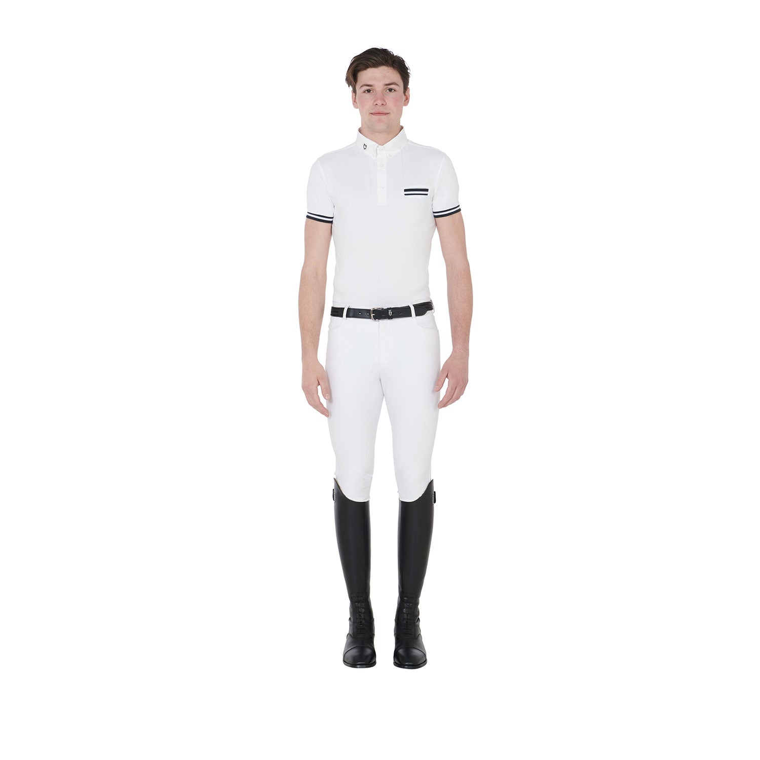 Equestro Men's Slim Fit Competition Polo Shirt With Black Inserts #colour_white