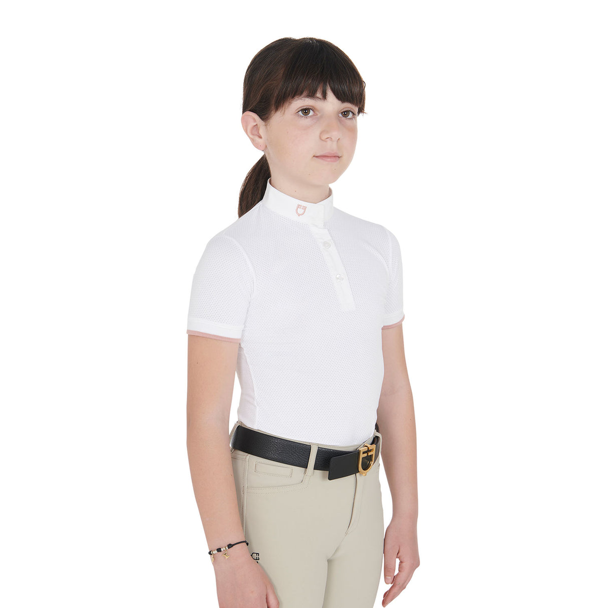 Equestro Girls' Slim Fit Breathable Competition Polo Shirt #colour_white