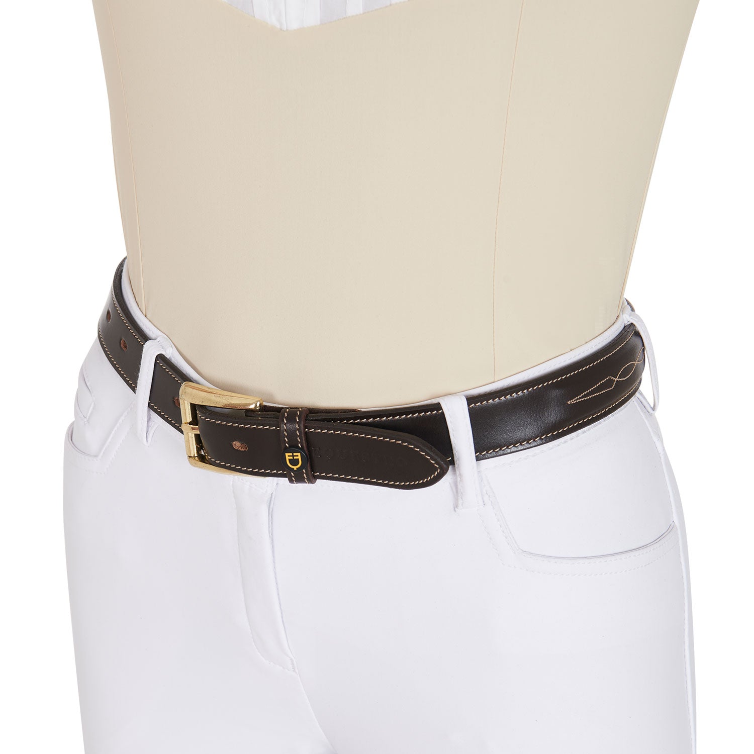 Equestro Leather Belt With Handcrafted Embroidery #colour_brown