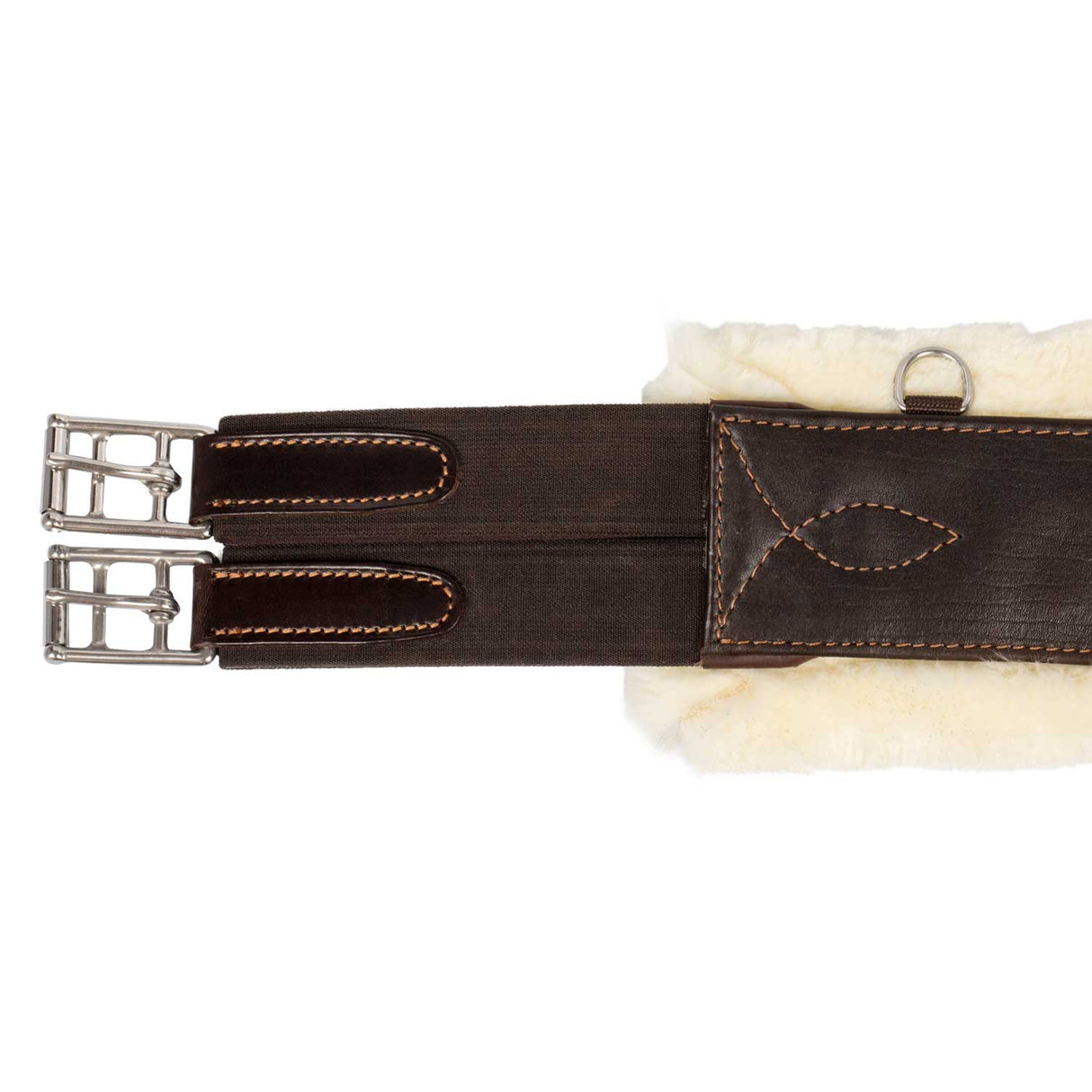 Acavallo Jumping Stud Guard Girth Removable Faux Sheepskin #colour_brown
