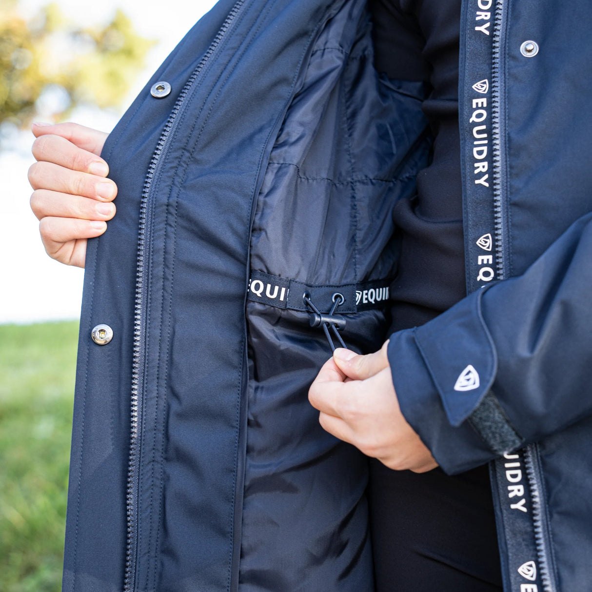 EQUIDRY Girl's Bronte Riding Coat with Removable Hood #colour_navy