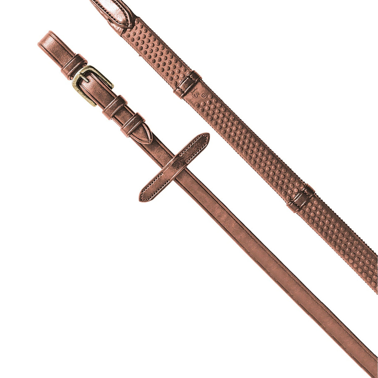 Equestro Reins For English Bridle With Brass-Plated Buckles #colour_cognac