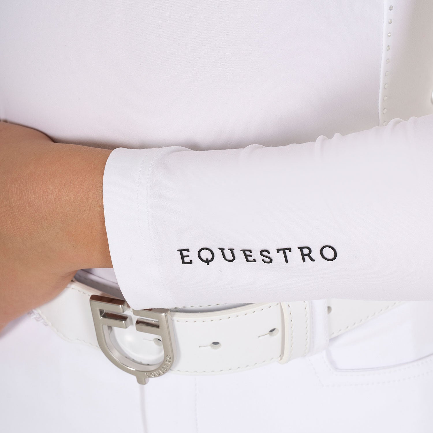 Equestro Girls' Slim Fit Competiton Polo Shirt Rhinestones #colour_white