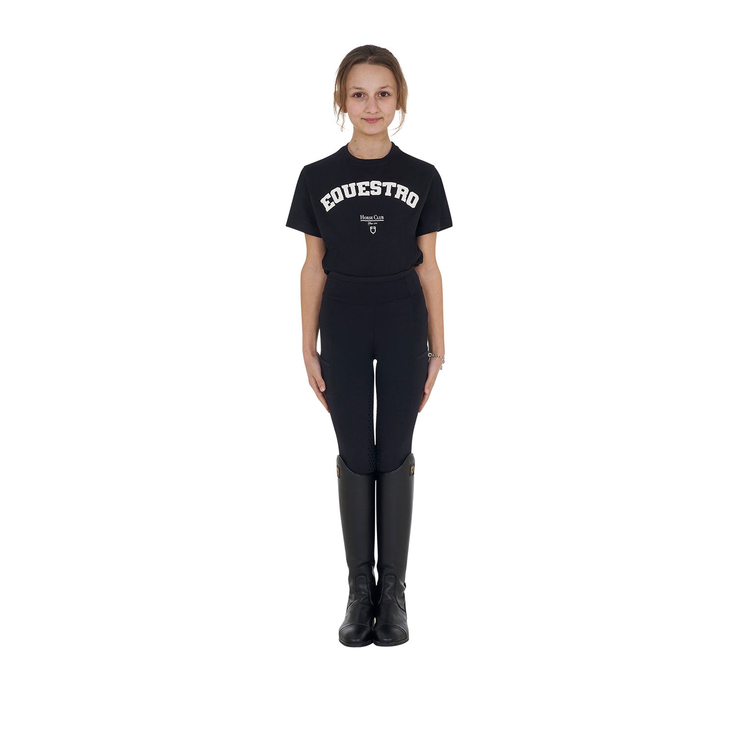 Equestro Girls' Horse Club Cotton T-Shirt #colour_black