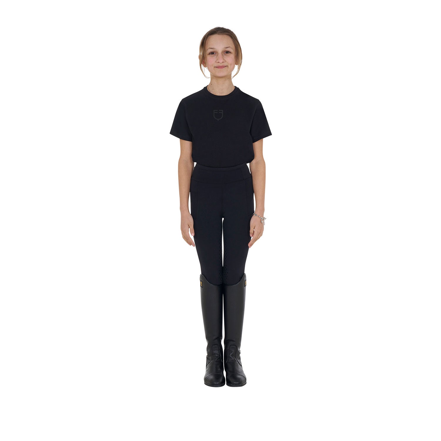 Equestro Girls' Basic Cotton T-Shirt With Tone On Tone Logo #colour_black