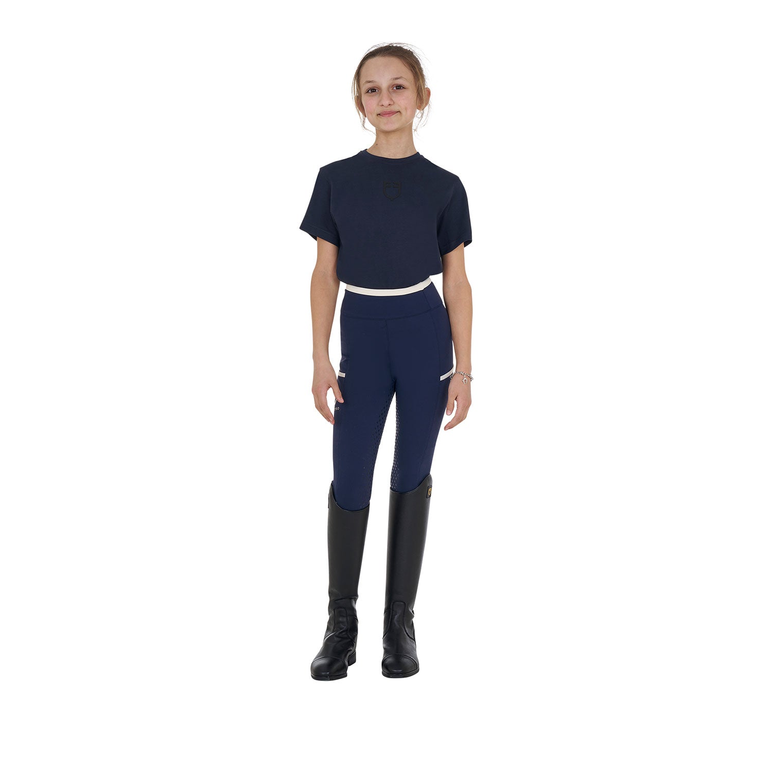 Equestro Girls' Basic Cotton T-Shirt With Tone On Tone Logo #colour_blue