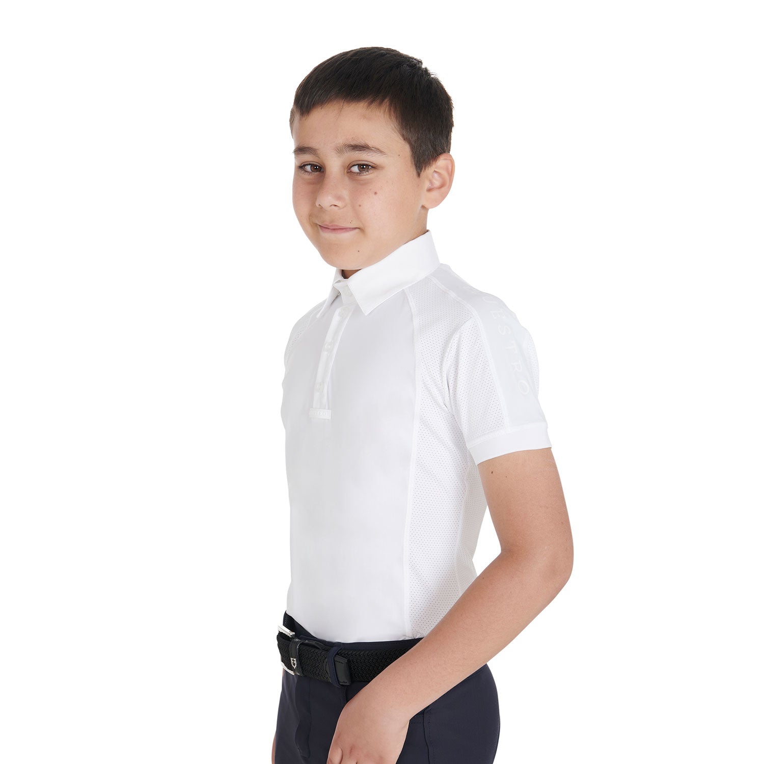 Equestro Boys' Slim Fit Competition Polo Shirt Four-Buttons #colour_white