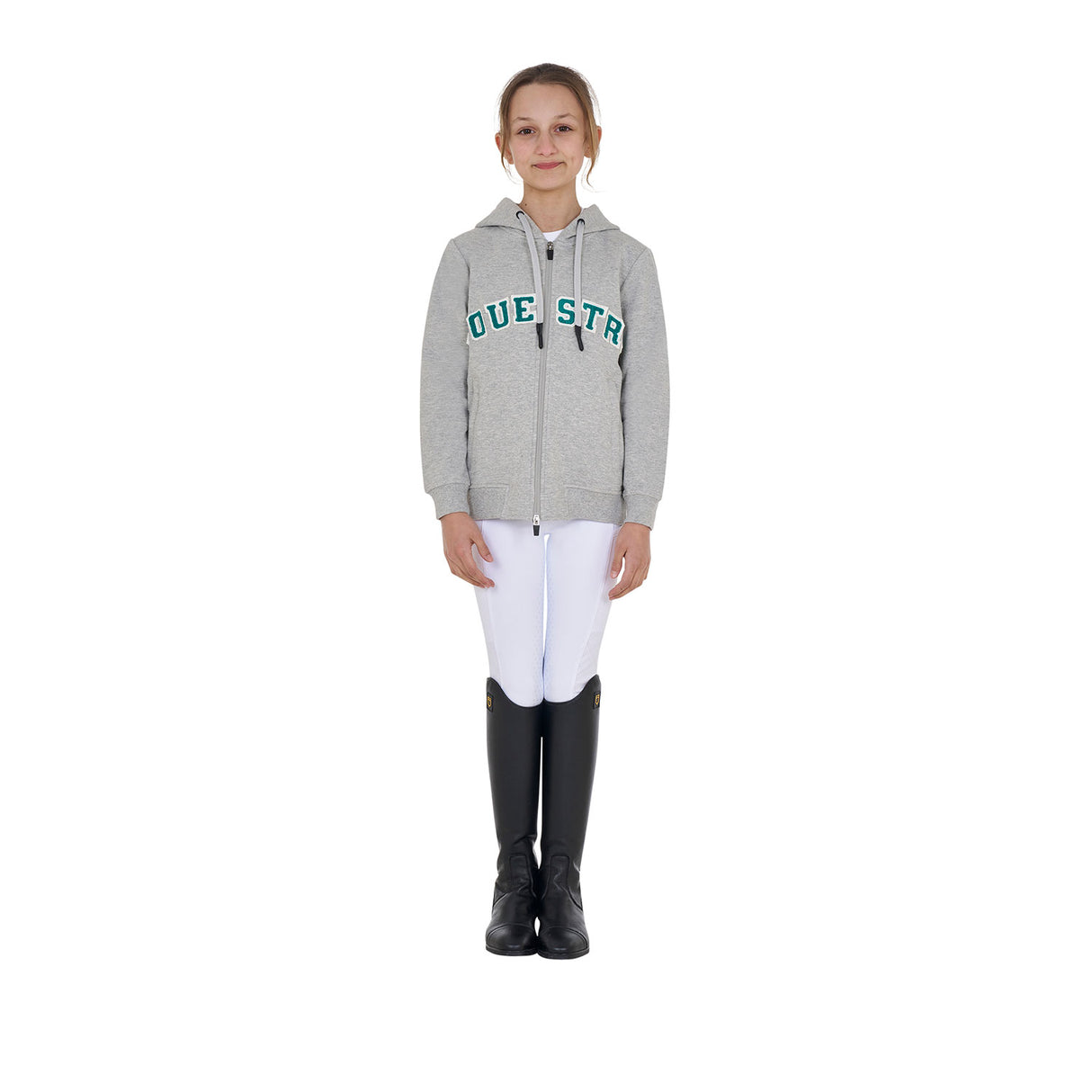 Equestro Kids' Hoodie With Zip And Sponge Lettering #colour_grey-green