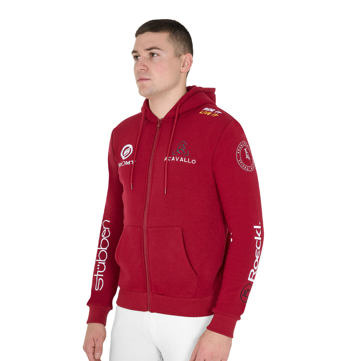 Equestro Men's Hoddie With Multilogo Patches #colour_burgundy