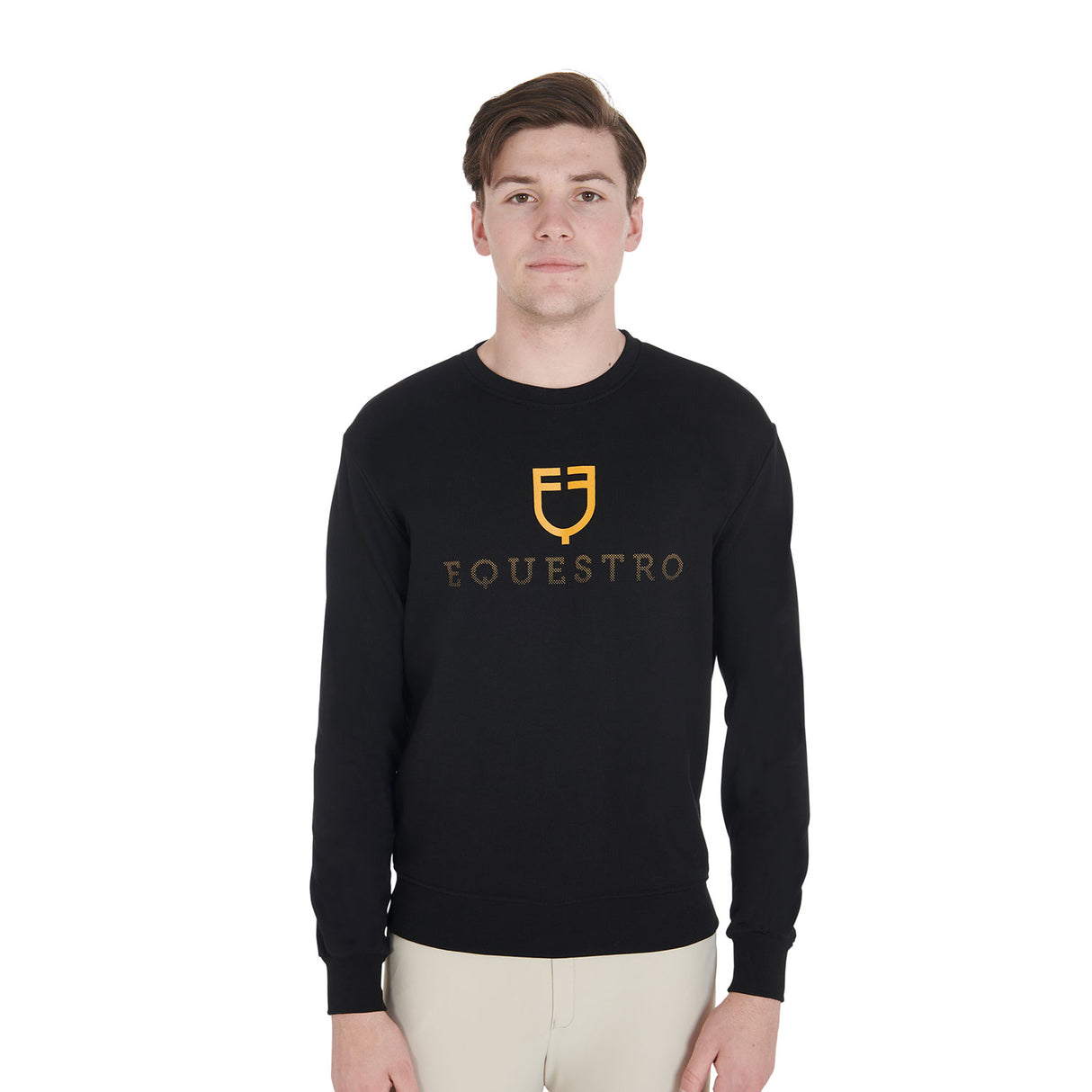 Equestro Men's Cotton Crewneck Sweatshirt With Logo On The Chest #colour_black