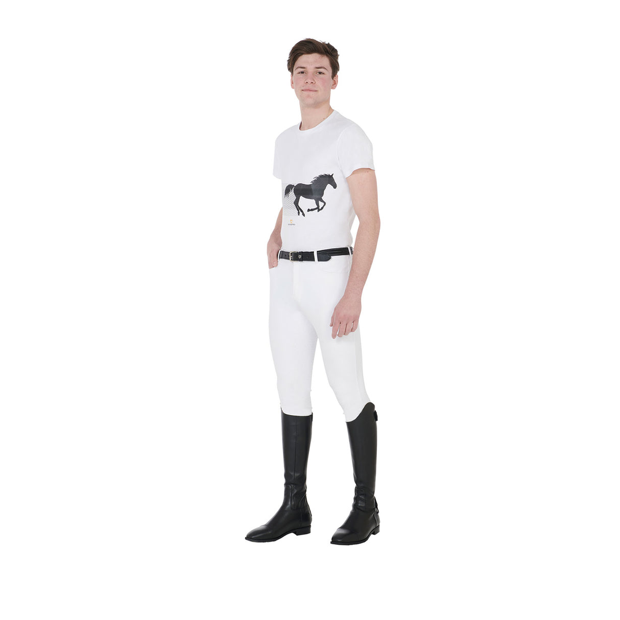 Equestro Men's Slim Fit T-Shirt With Race Horse #colour_white