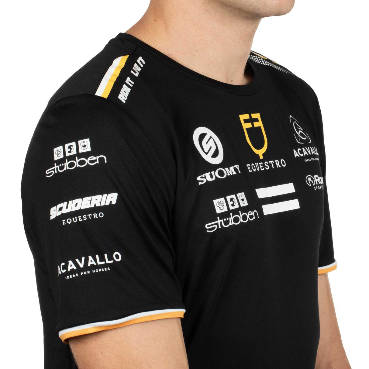 Equestro Men's Multi Logo T-Shirt Technical Fabric #colour_black