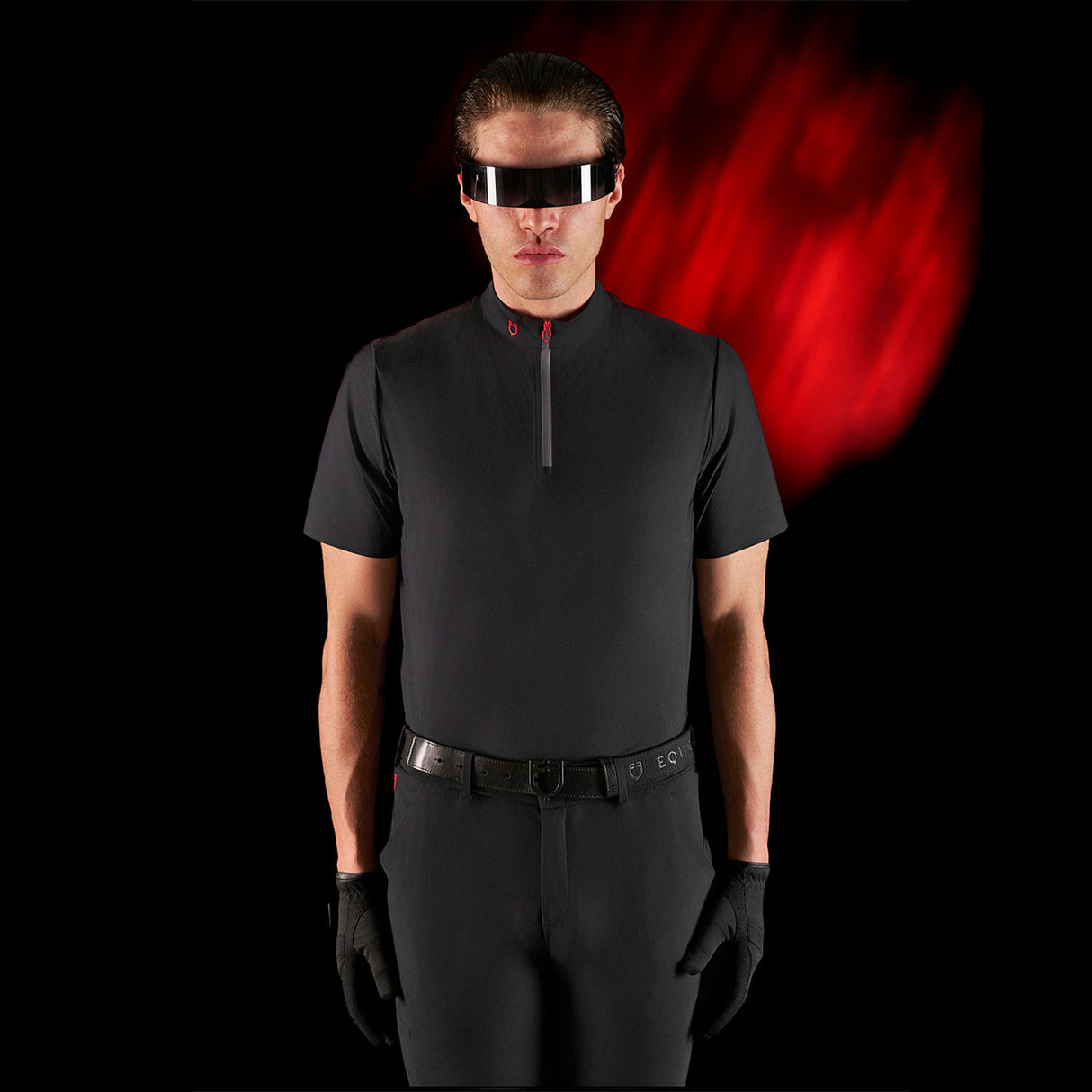 Equestro Equestro Ridertechnology Men's Training Polo Shirt Short Sleeves And Zip #colour_black