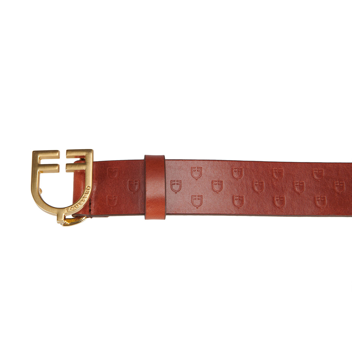 Equestro Leather Logo Belt With Logoed Buckle #colour_cognac-gold