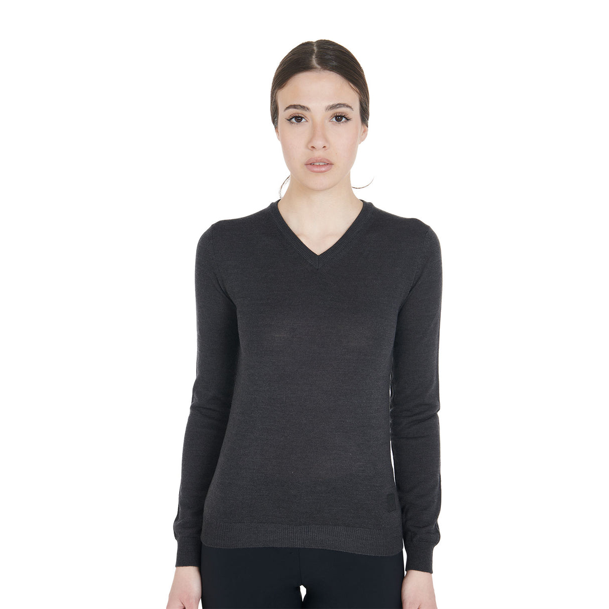 Equestro Women's Alesund Wool V-Neck Sweater #colour_grey