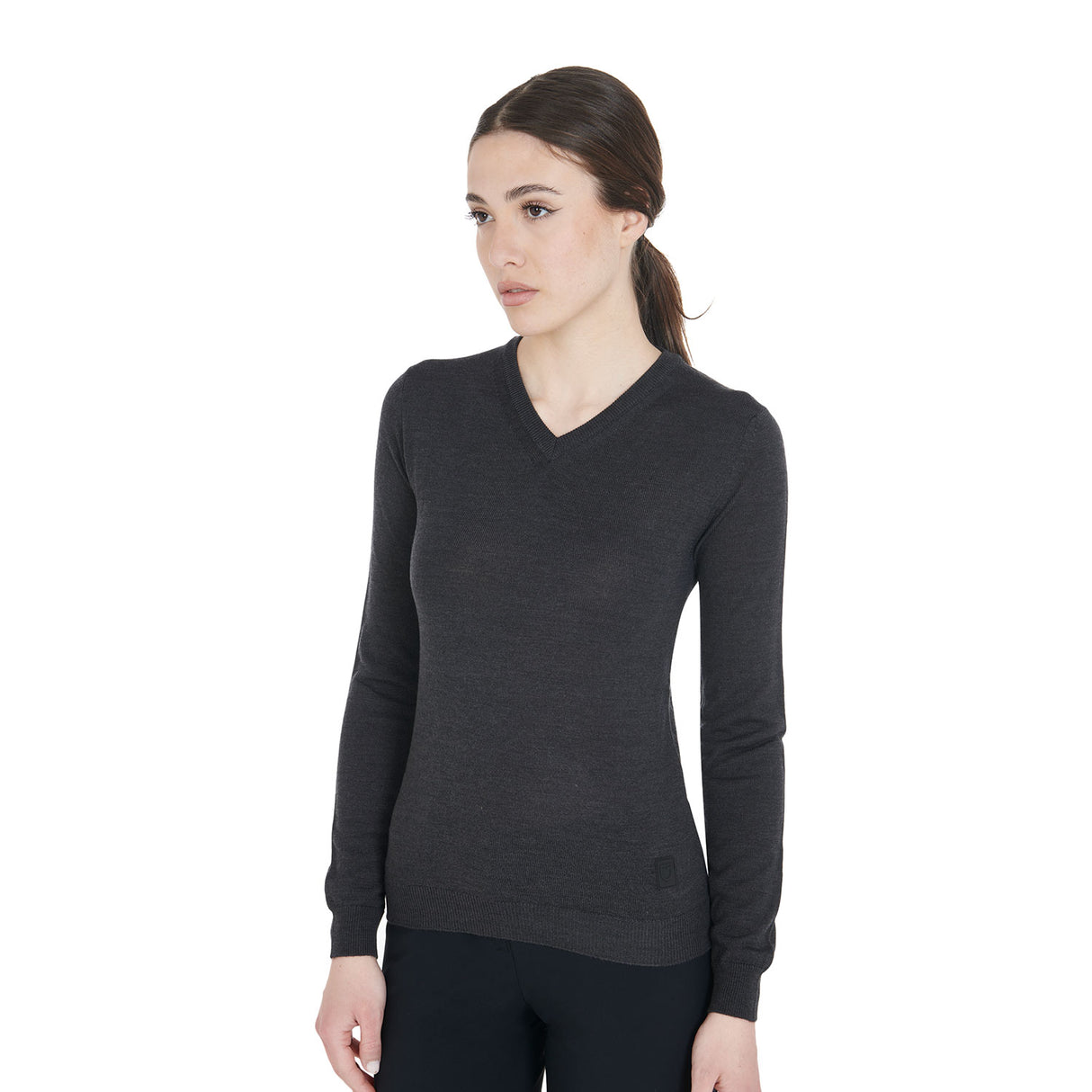 Equestro Women's Alesund Wool V-Neck Sweater #colour_grey