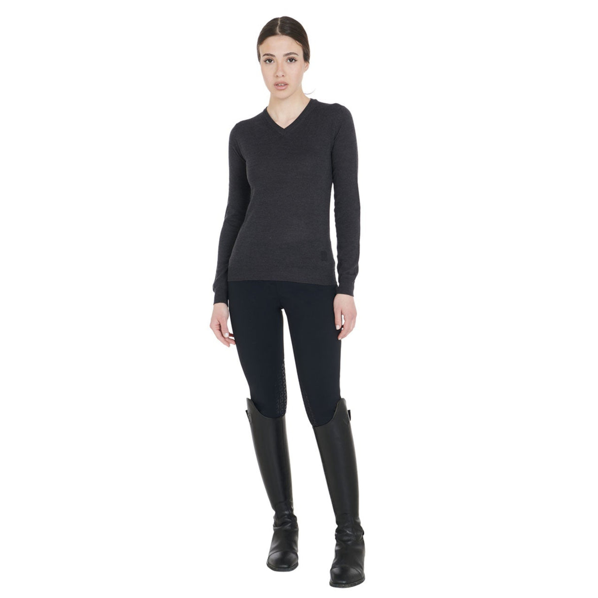 Equestro Women's Alesund Wool V-Neck Sweater #colour_grey