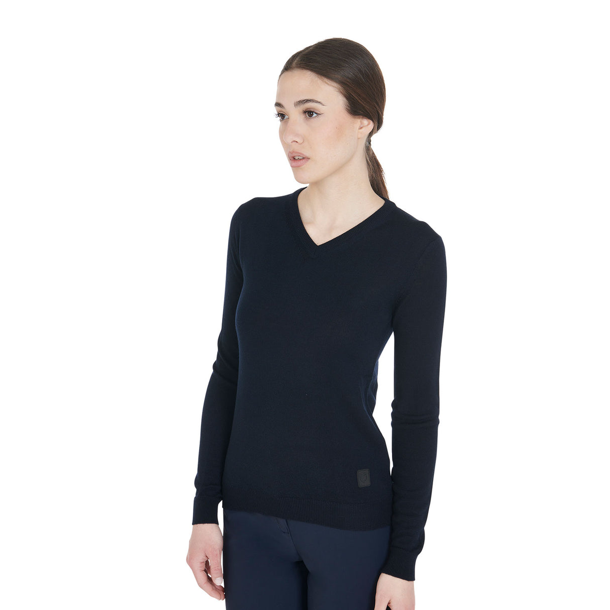 Equestro Women's Alesund Wool V-Neck Sweater #colour_navy