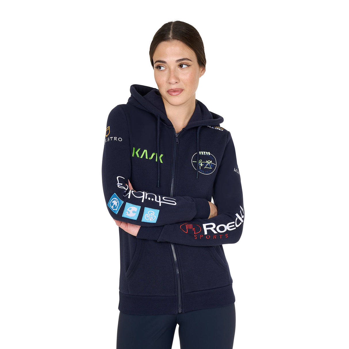 Equestro Women's Sweatshirt With Multi-Logo Hood #colour_blue