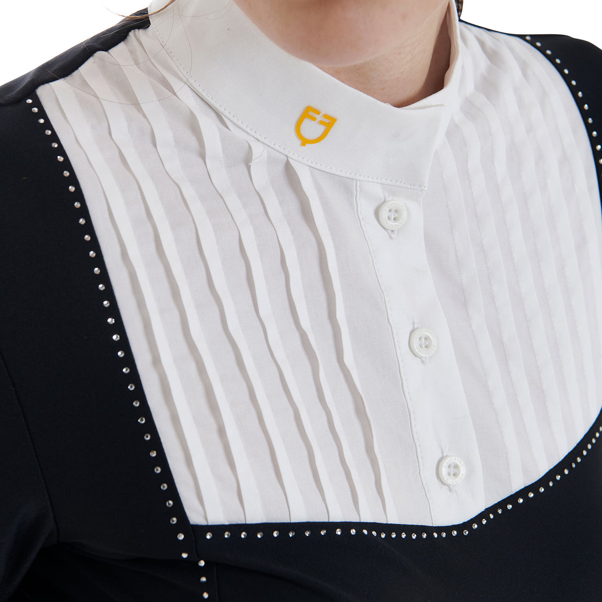 Equestro Women's Slim Fit Competition Polo Shirt Rhinestones #colour_black