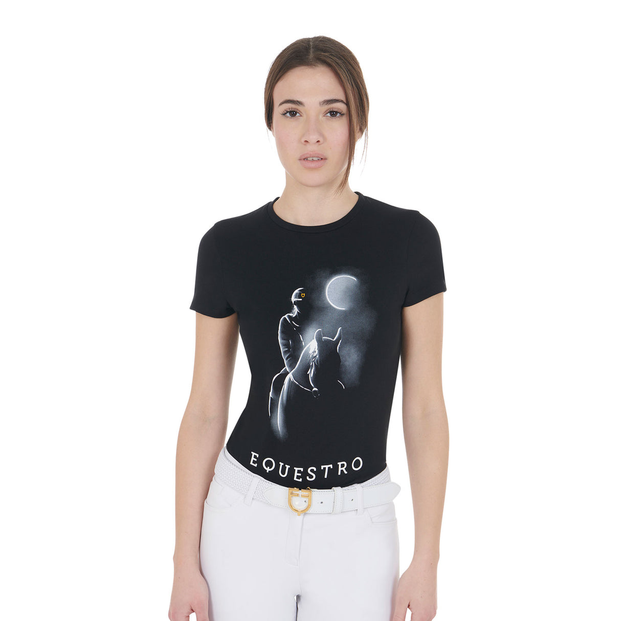 Equestro Women's Slim Fit T-Shirt Moonlight Print #colour_black