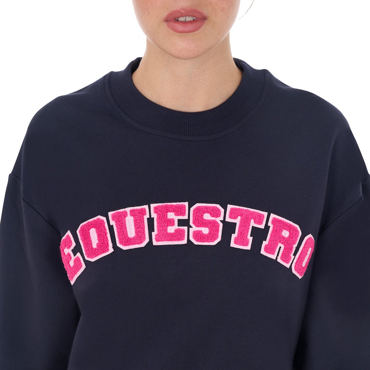 Equestro Women's Crewneck Sweatshirt With Sponge Lettering #colour_blue-fucsia