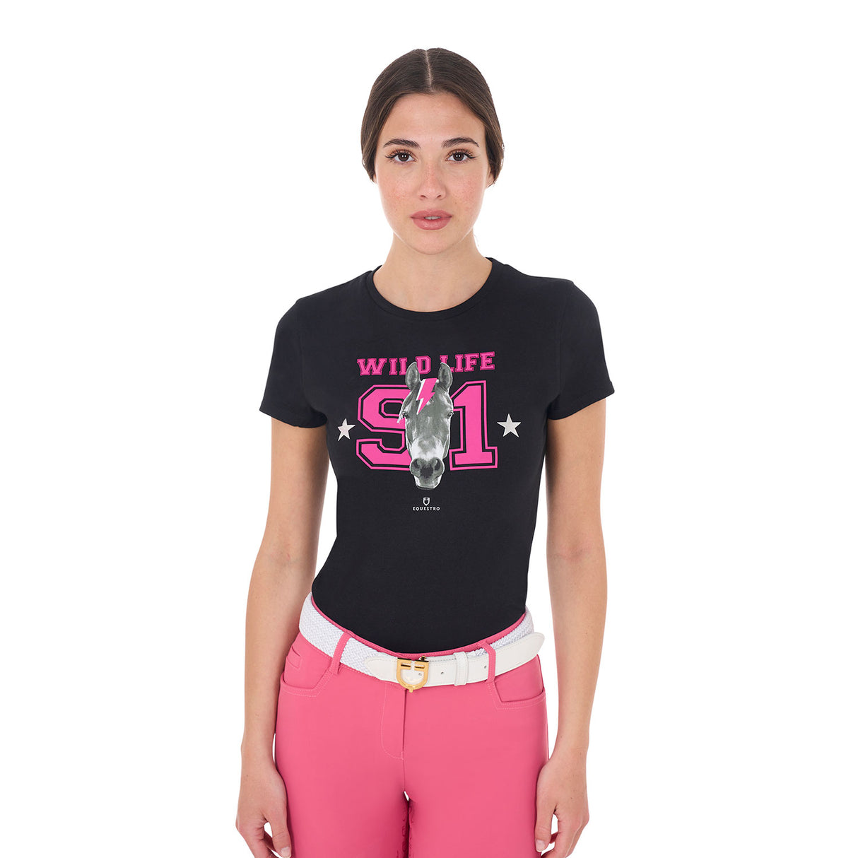 Equestro Women's Wild Life Printed Cotton T-Shirt #colour_black
