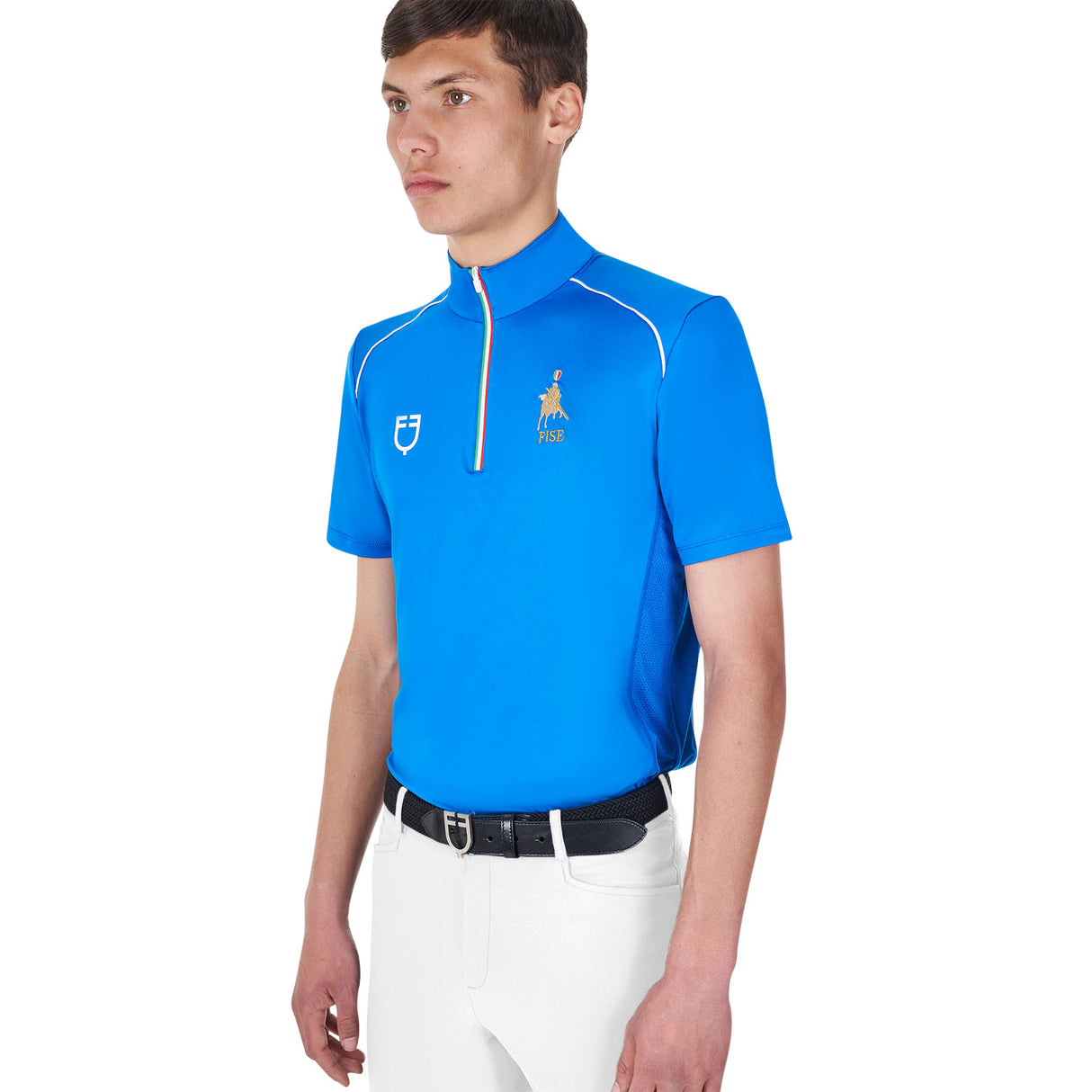 Equestro Men's Training Polo Shirt With Italian Flag Zip Equestro X Fise