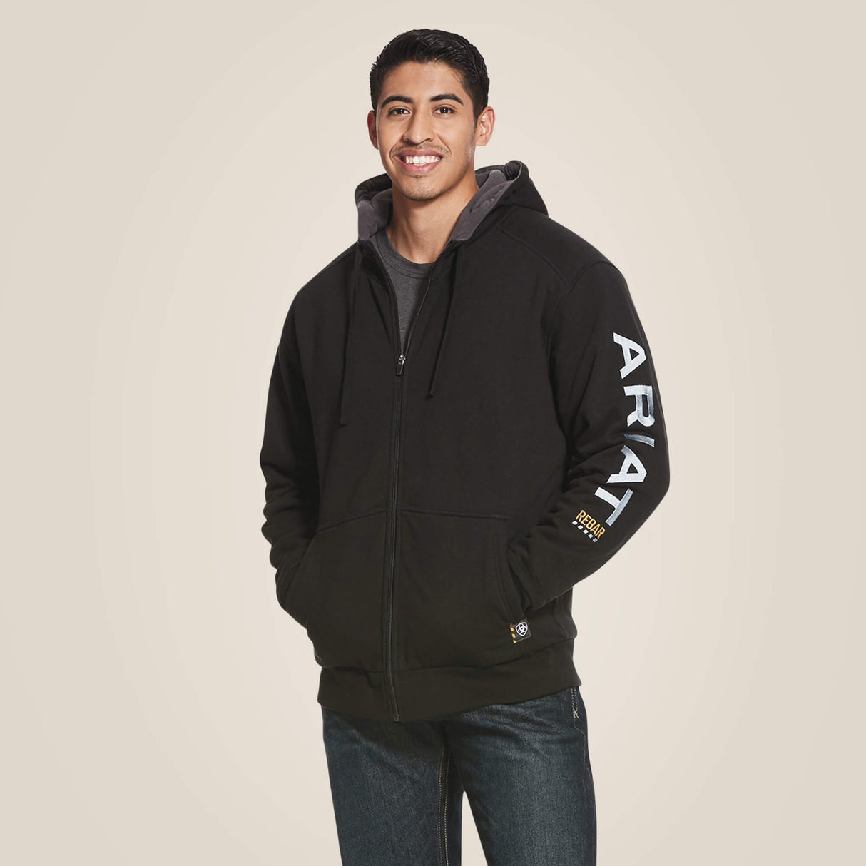 Ariat Men's Rebar All-Weather Full Zip Hoodie #colour_black