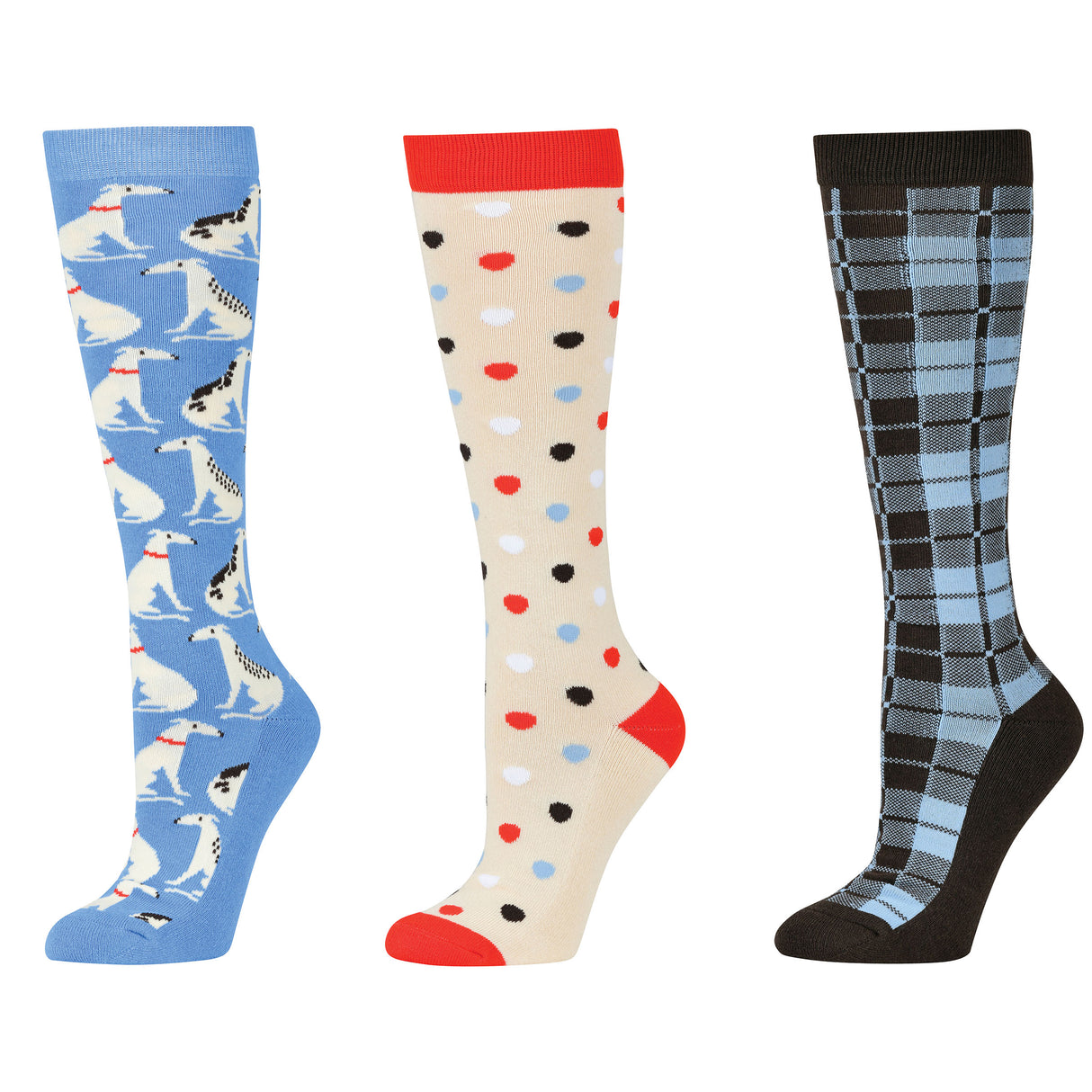 Dublin 3 Pack Socks Adults #colour_dog-spots-check