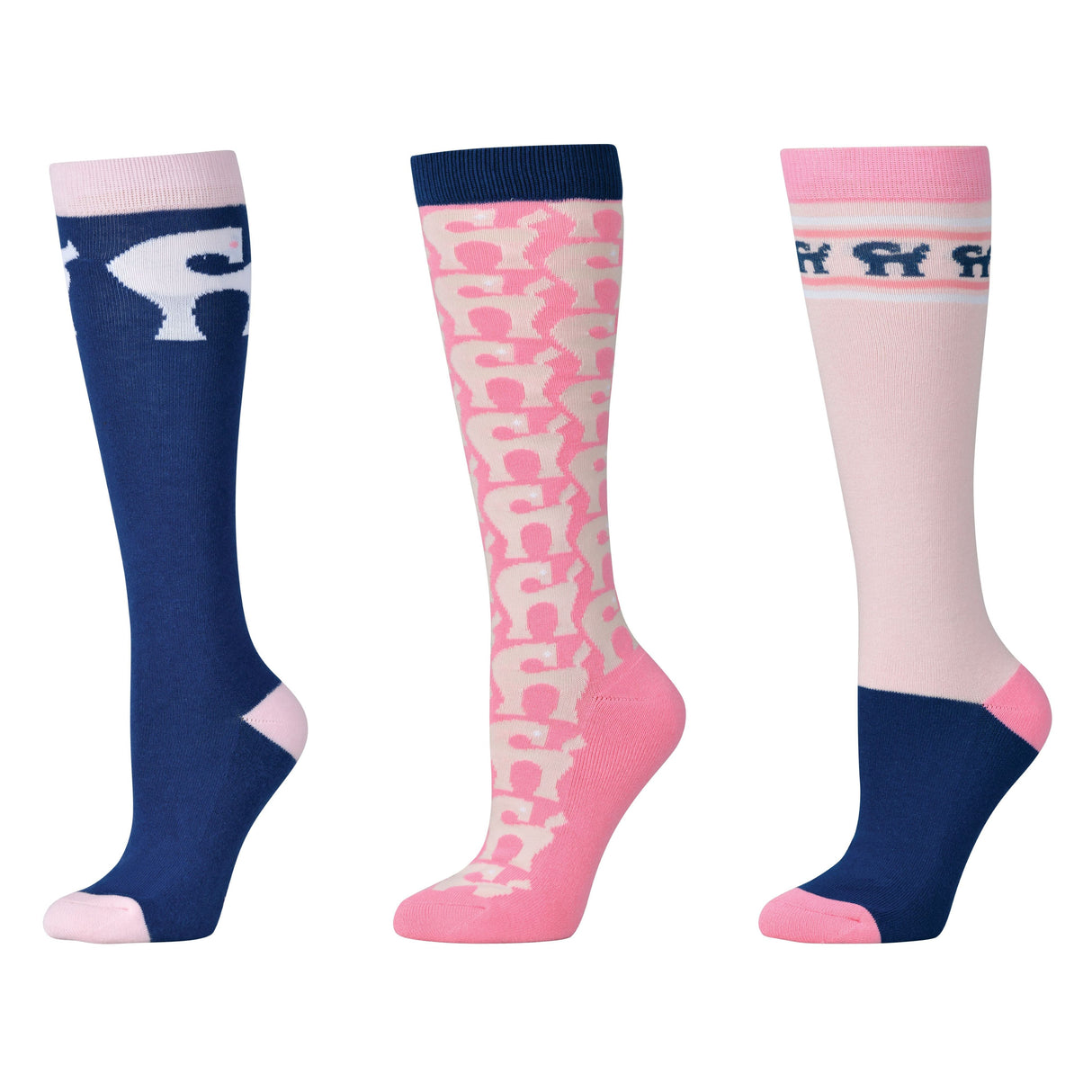 Dublin 3 Pack Socks Adults #colour_true-navy-pink-tulle-pony