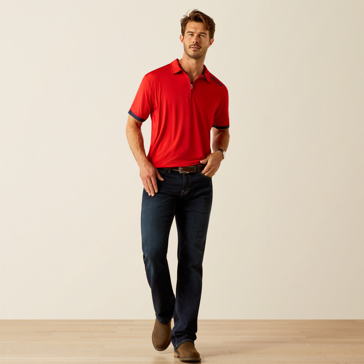 Ariat Men's Bandera 1/4 Zip Polo #colour_weg-red