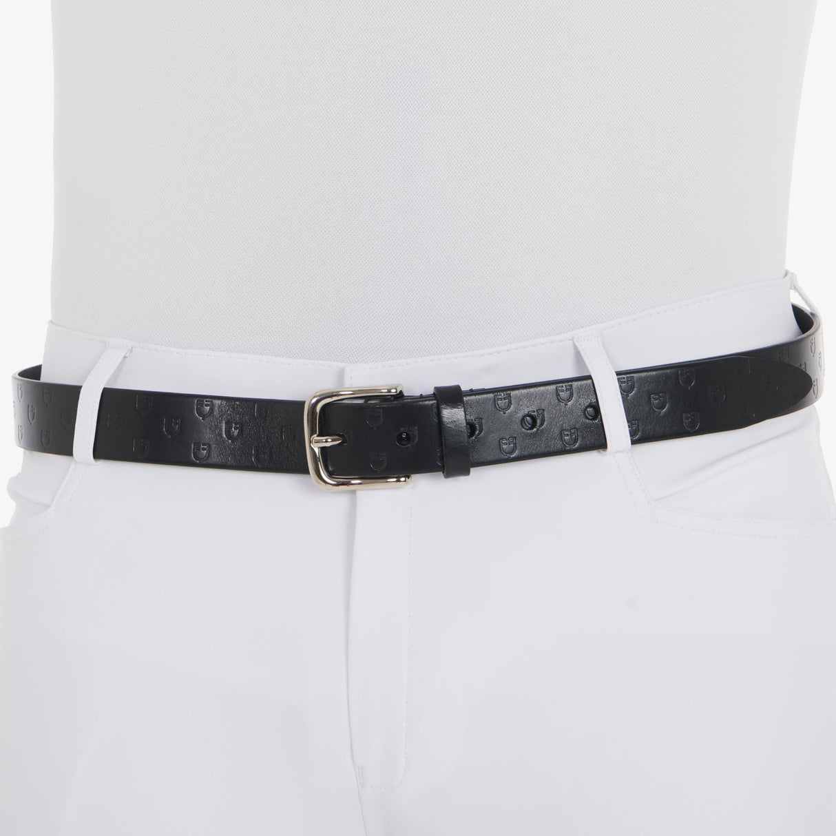Equestro Leather Belt With Logo #colour_black-silver