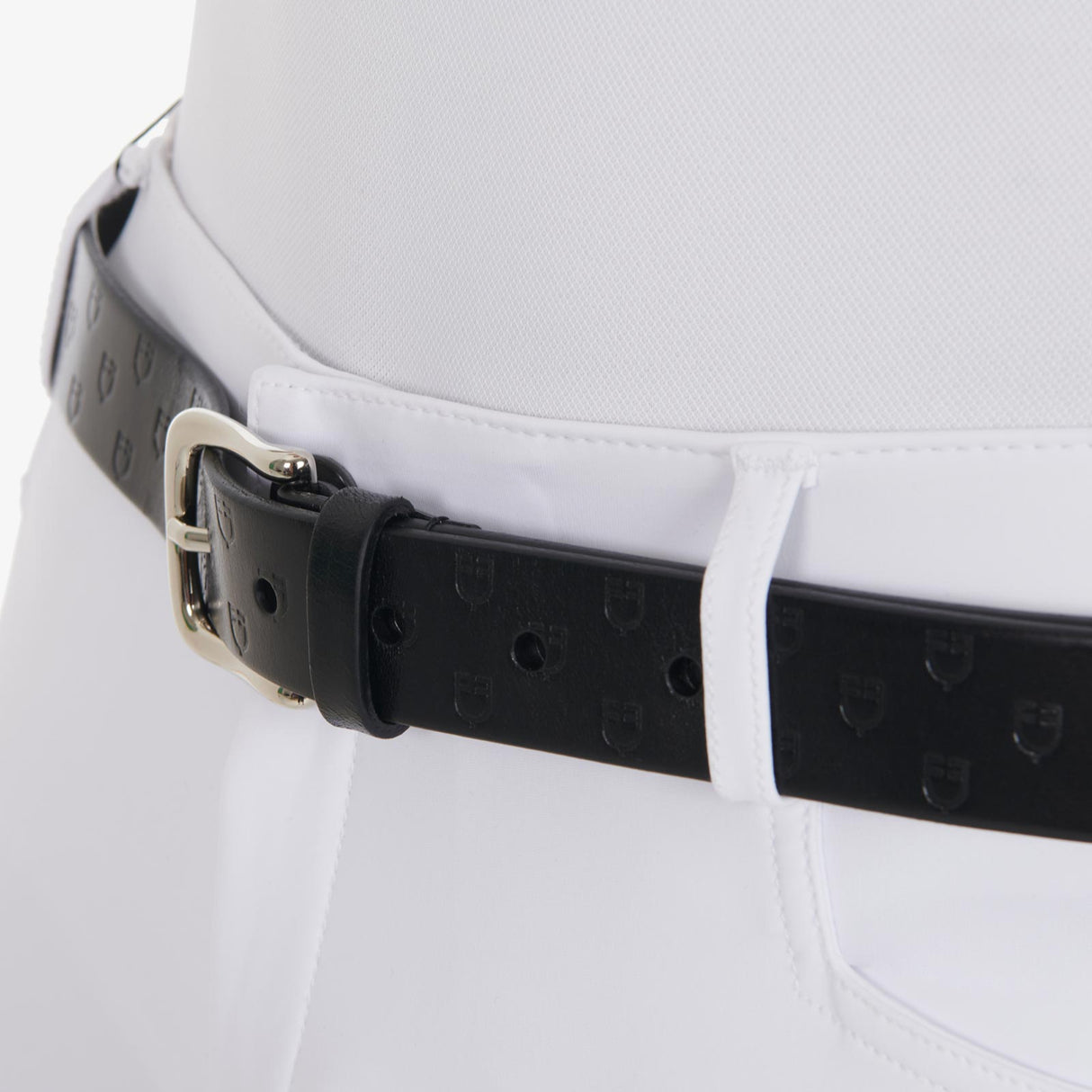 Equestro Leather Belt With Logo #colour_black-silver