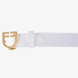 Equestro Leather Elastic Belt With Logoed Buckle #colour_white-gold